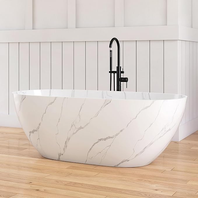 63 '' Stone Resin Freestanding Bathtub, Elegant Oval Shape Soaking Tub - Image 4