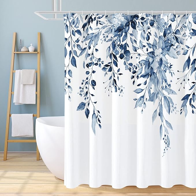 Gibelle Long Shower Curtain 72 x 78, Watercolor Plant Eucalyptus Leaves Fabric by Gibelle
