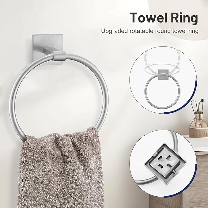 5 Pieces Bathroom Hardware Set, Brushed Nickel Towel Bar Set Includes 23.6” - Image 4