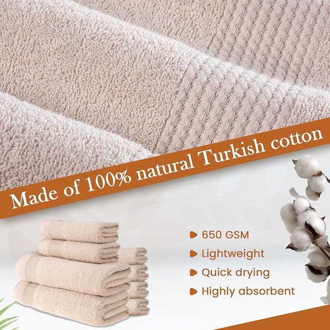 HALLEY Turkish Cotton Towels 2 Bath Towels 2 Hand Towels 4 Washcloths, Super - Image 3
