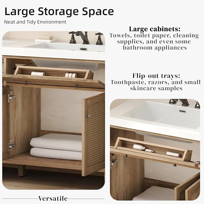 60 Inch Bathroom Vanity with Double SMC Sink Combo Set, Large Double Sink - Image 5
