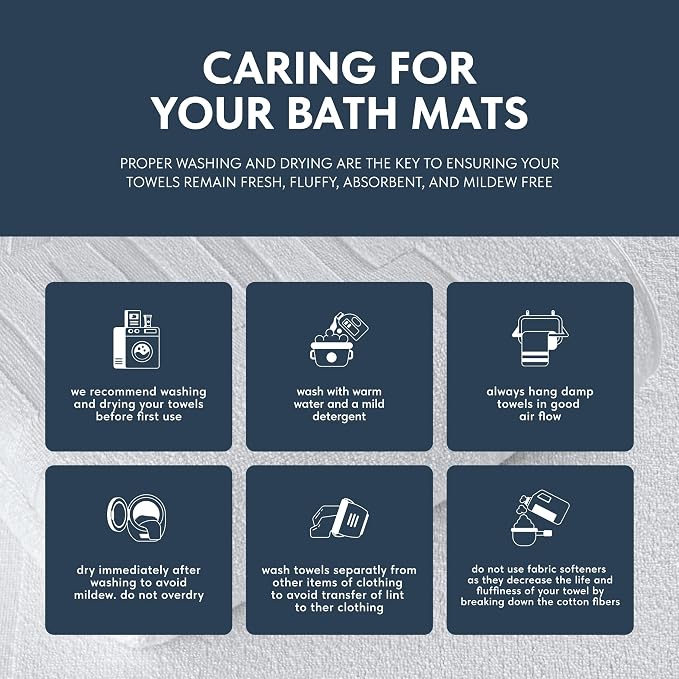 White Classic Luxury Bath Mat Floor Towel Set - Image 7