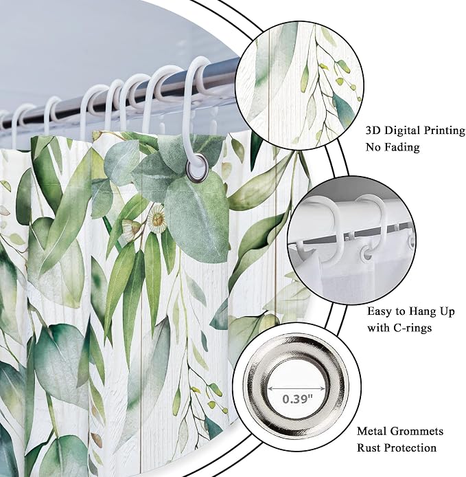 Riyidecor Sage Green Eucalyptus Leaves Shower Curtain - Image 5
