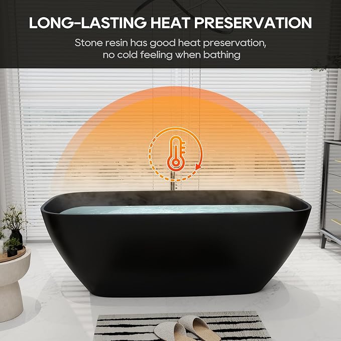 SJ STAR&JANE 67" Solid Surface Freestanding Bathtub Oval Stone Resin Soaking - Image 3