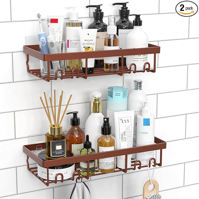 Moforoco Shower Caddy Shelf Organizer Rack, Self Adhesive Black Bathroom by MOFOROCO