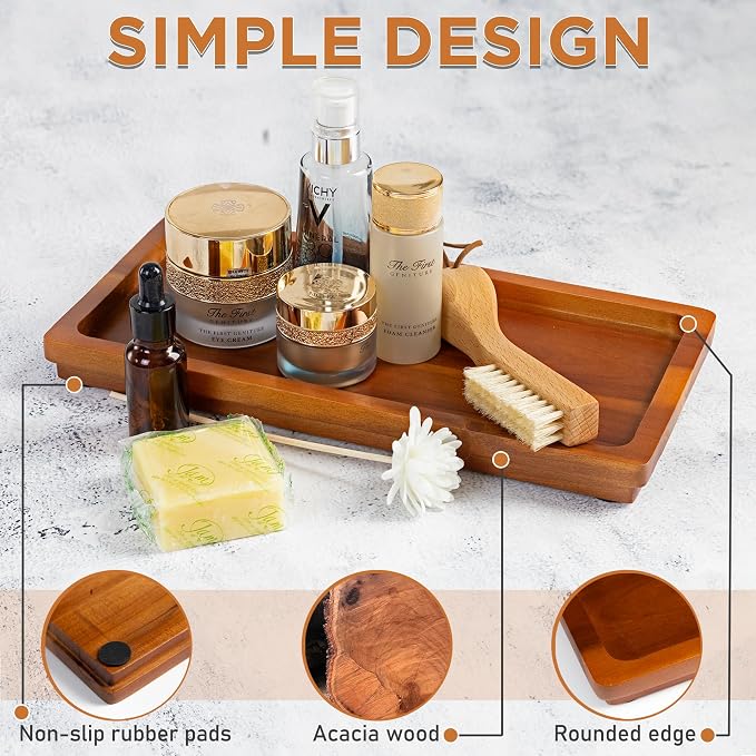 Bathroom Vanity Tray 11.8 x 5.9 inches of Natural Acacia Wood - Image 3