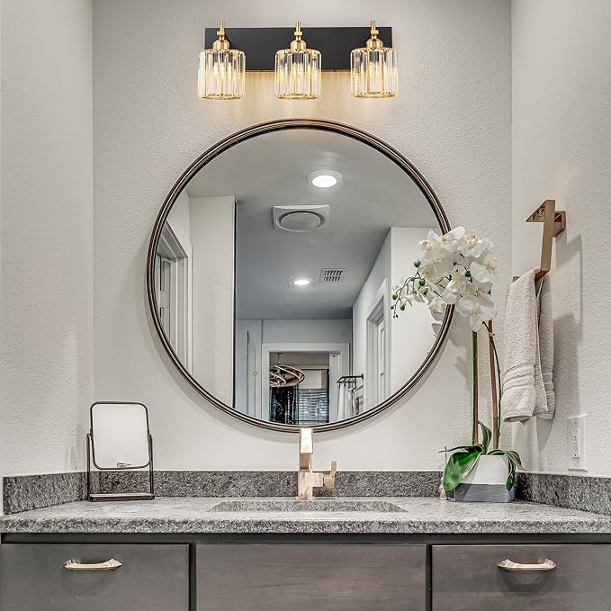 Modern Crystal Bathroom Vanity Lights, 3-Lights Black Gold Bathroom Light - Image 2