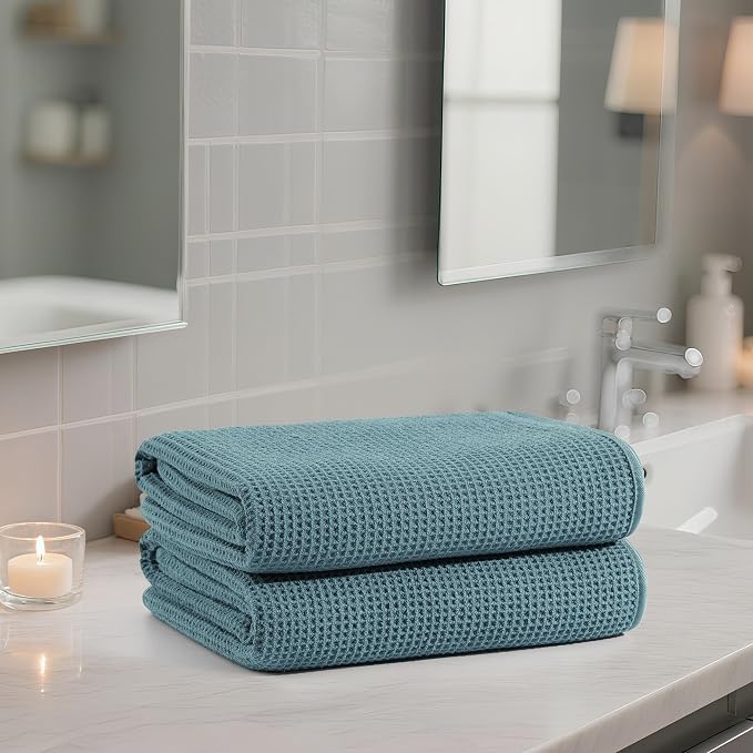 POLYTE 380 GSM Microfiber Oversize Quick Dry Lint Free Waffle Bath Towel - Image 6