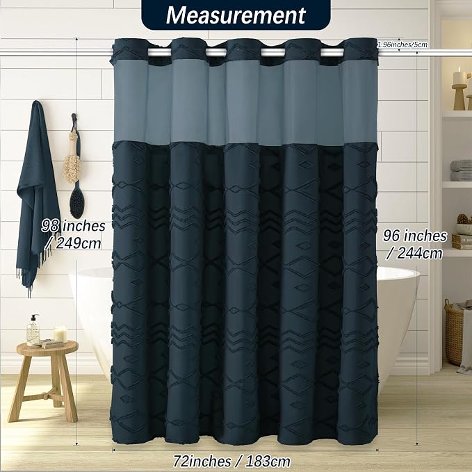 Extra Long No Hooks Shower Curtains, 98 Inches Long Boho Tufted Chevron Striped - Image 6