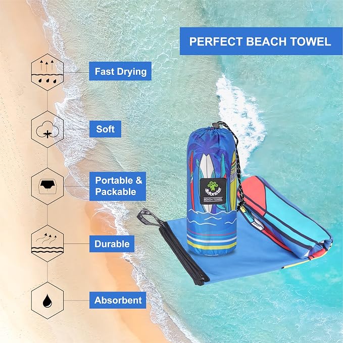4Monster Microfiber Beach Towel Quick Dry, Super Absorbent Lightweight Travel - Image 2