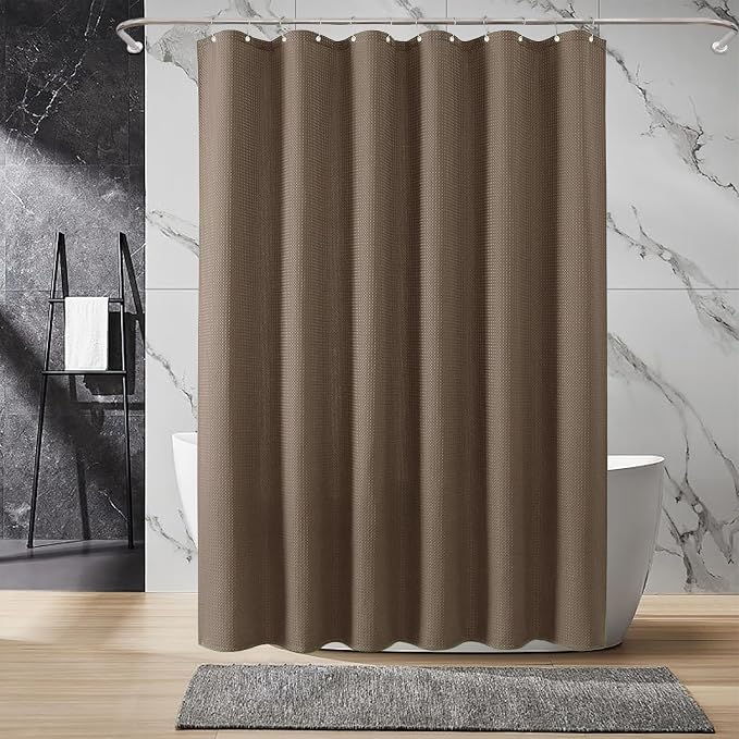 Inhousolu Fabric Shower Curtain Waffle Weave, 230 GSM Heavy Duty, Weighted Hem - Image 8