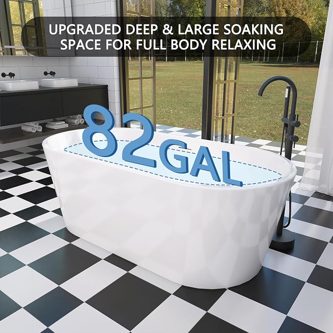 67" Free Standing Tub, Pure Acrylic Freestanding Bathtub, Stylish Stand Alone - Image 2