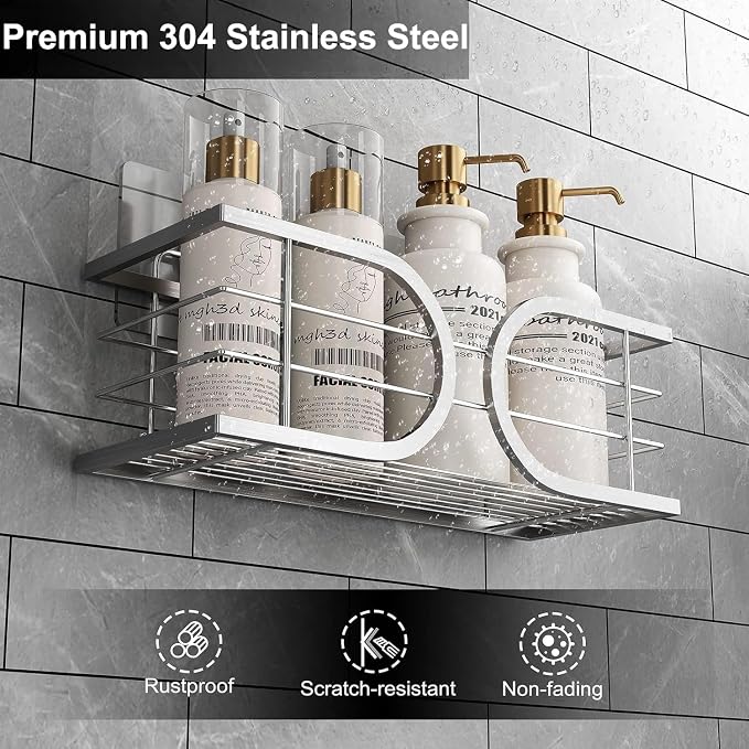 Shower Caddy No Drill Wall Mounted 304 Stainless Steel Durable Large Capacity - Image 3