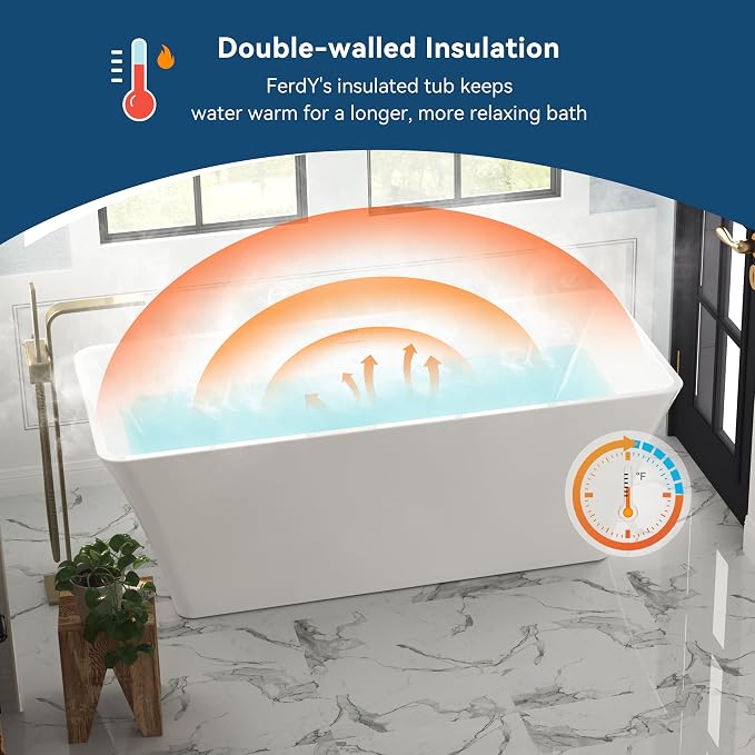 FerdY Sentosa 67" Acrylic Freestanding Bathtub, Contemporary Design Soaking Tub - Image 2