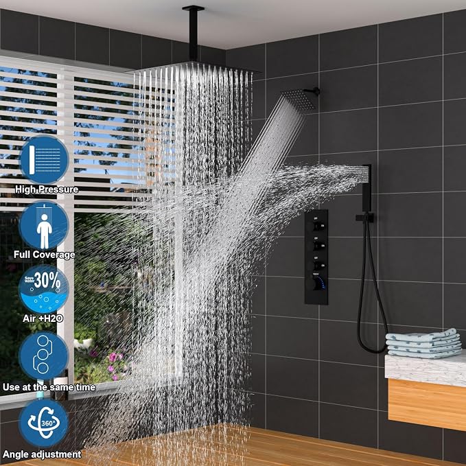 Enga Thermostatic Dual Rain Shower System, Shower Faucet Set - Image 6