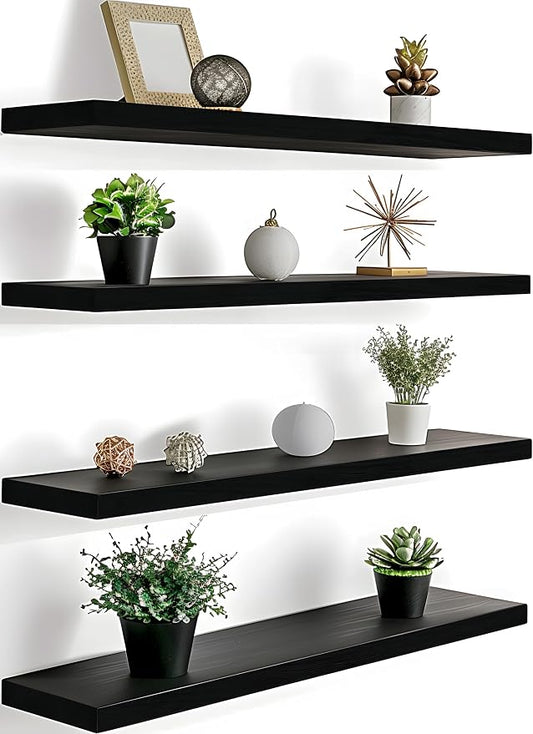 24 Inch Floating Shelves for Wall Rustic Black Wood Wall Shelves for Bedroom by Unknown