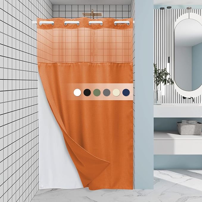 Burnt Orange Stall No Hook Shower Curtain by EUTXL