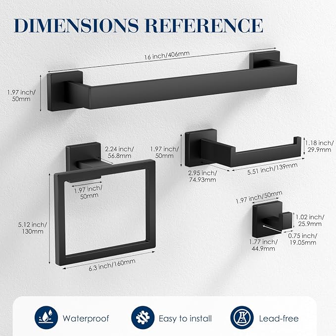 7-Pieces Towel Racks for Bathroom, SUS304 Matte Black Bathroom Accessory Set - Image 7
