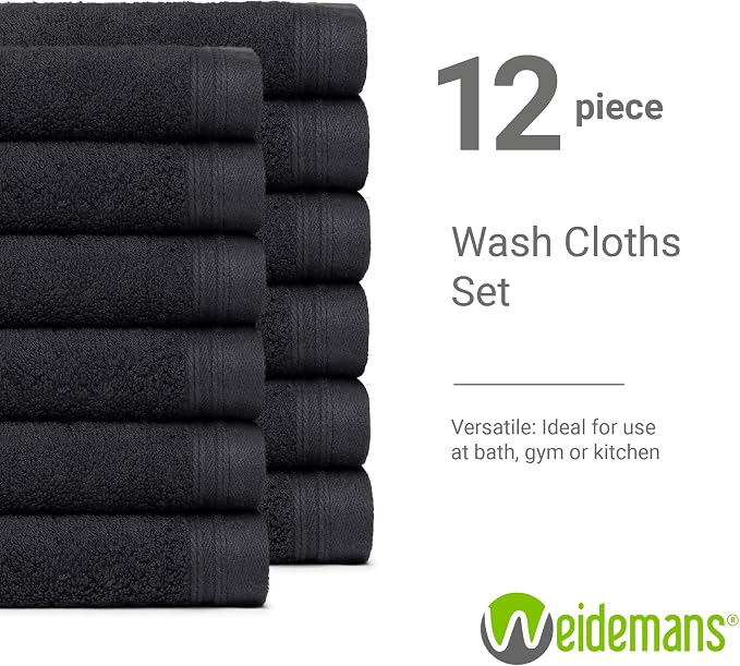 100% Cotton Washcloths Set 13” x 13” | Black Towels | Set of 18 Ultra Soft and - Image 3