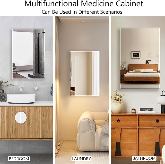 Bathroom Medicine Cabinet with 16x20 in Rectangular Beveled Frameless Mirror - Image 6