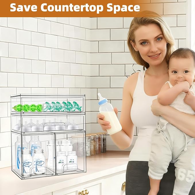 Baby Bottle Organizer, 4 Pack Stackable Storage Drawers - Image 2