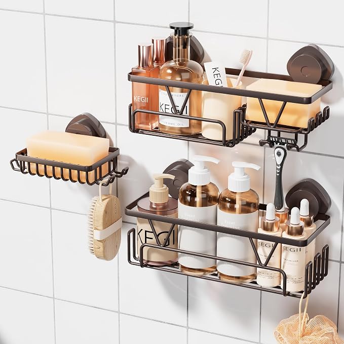 KEGII Suction Cup Shower Caddy – 3 Pack Suction Cup Shelf by KEGII