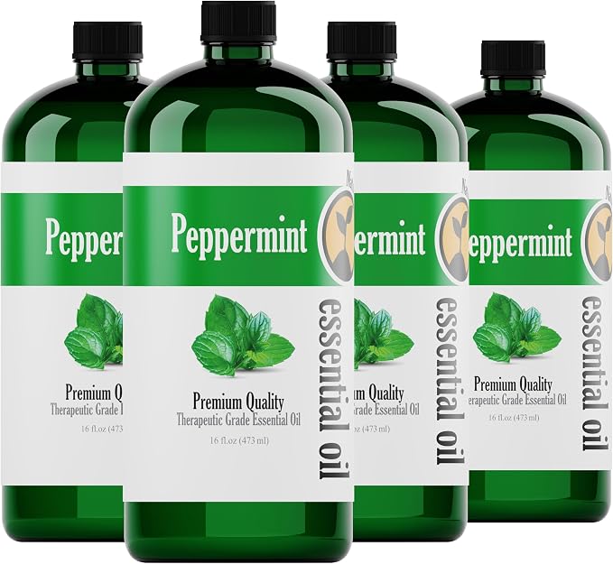Peppermint Essential Oil, 4 Pack 16oz Each, 64oz Bulk, Therapeutic Grade by Natures-Star