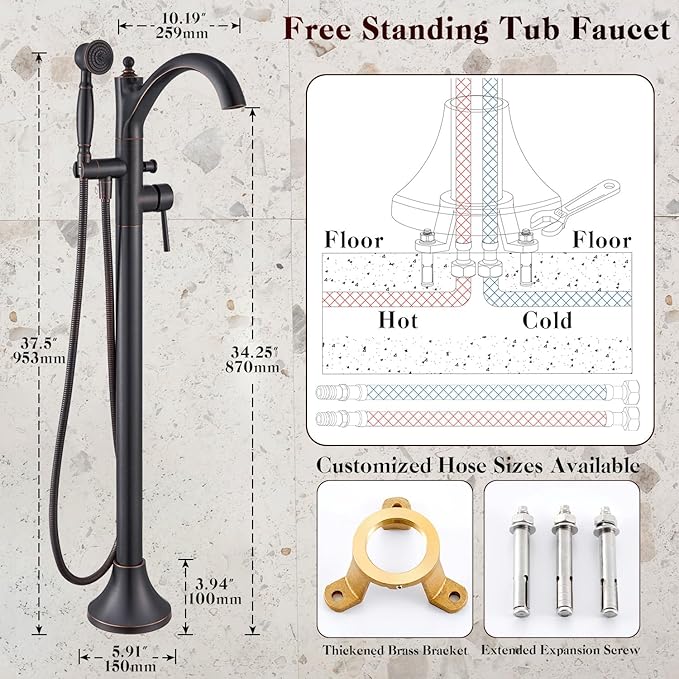 Freestanding Bathtub Faucet, Classic Free Standing Tub Faucet - Image 6