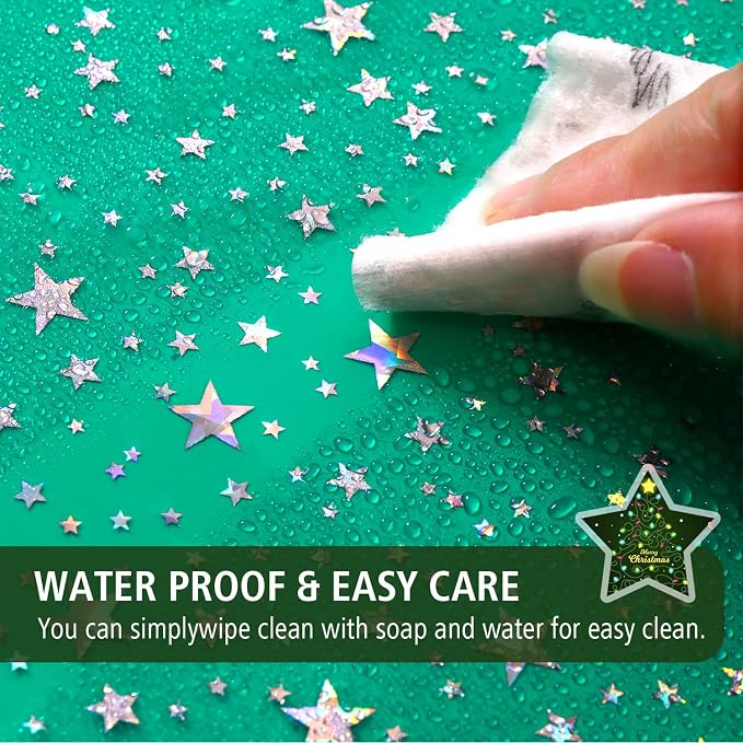 Green Holographic 3D EVA Shower Curtain Liner Glitter Star, 72x72 Premium Light - Image 4