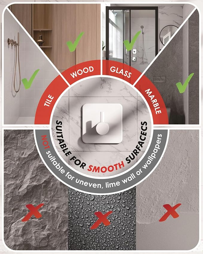 Auxmir Adhesive Hooks Heavy Duty 30lb Wall Hooks, 5 Pack Self Adhesive Damage - Image 8