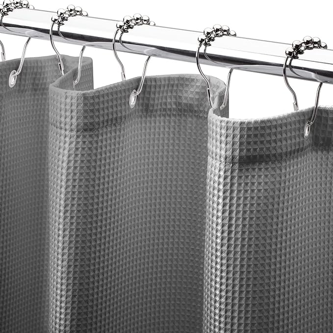 AmazerBath Grey Shower Curtain, Waffle Shower Curtain Gray, Premium Fabric by AmazerBath