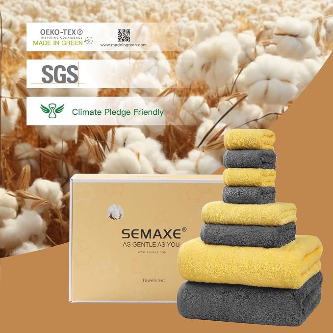 SEMAXE Bath Towel Set, 100% Cotton Bathroom Towels - Image 5