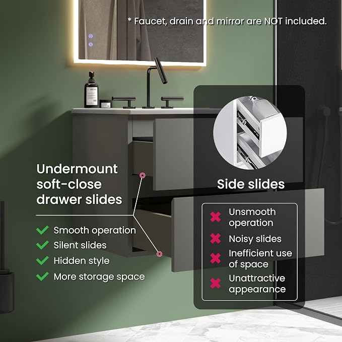 24" Bathroom Vanity with Sink, Modern Floating Vanity with Double Soft Closing - Image 6