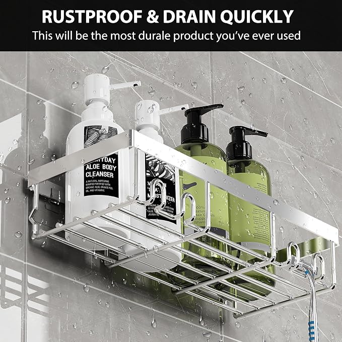 Moforoco Shower Caddy Shelf Organizer Rack, Self Adhesive Black Bathroom - Image 4