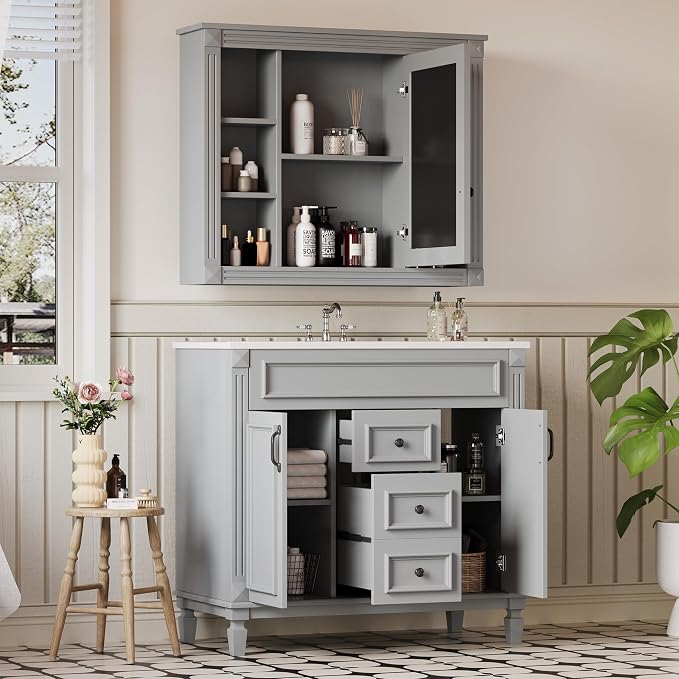 Merax 36" Bathroom Vanity with Sink, 36 inch Bathroom Vanity Storage Cabinet - Image 3