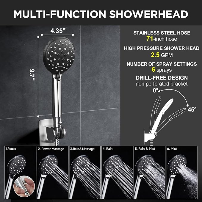 Veken Wide High Pressure Rain Shower Head - Image 3