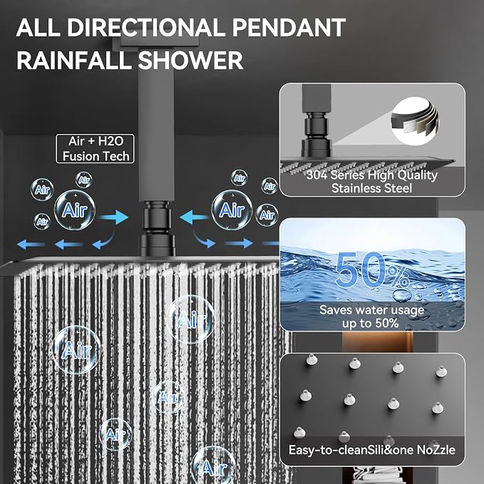 Shower System with Body Jets, Bostingner Four Modes Shower Faucet 12+6" Rain - Image 4