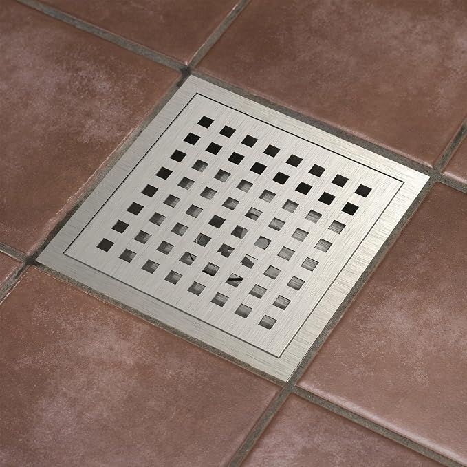 6 Inch Square Shower Floor Drain, Brushed Nickel High Flow Shower Drain Kit - Image 2