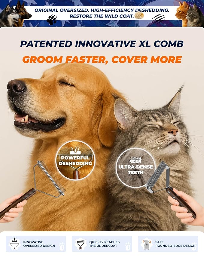 Extra Large 2-Sided Dog Brush For Shedding Undercoat Rake for Dogs & Cats - Image 5