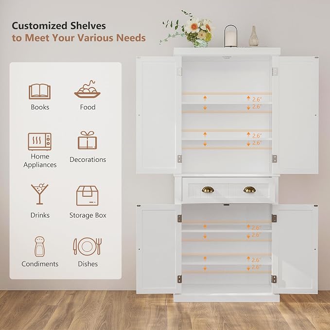 72" Kitchen Pantry, Tall Storage Cabinets - Image 7