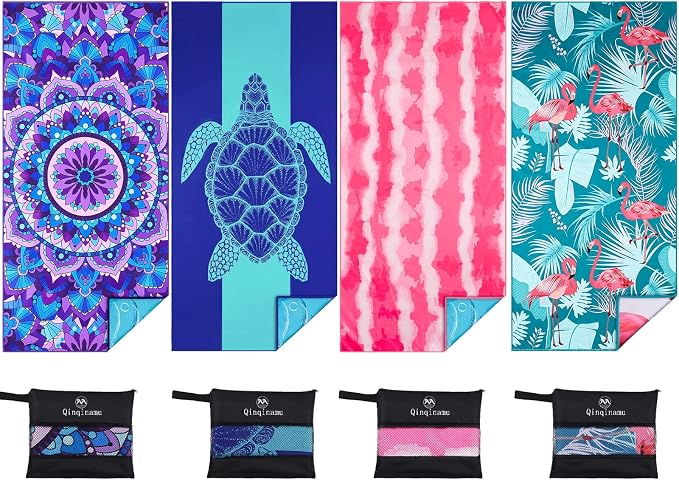 4 Pack Microfiber Thin Lightweight Beach Towel Oversized 71x32 Extra Large Sand by Qinqinamu