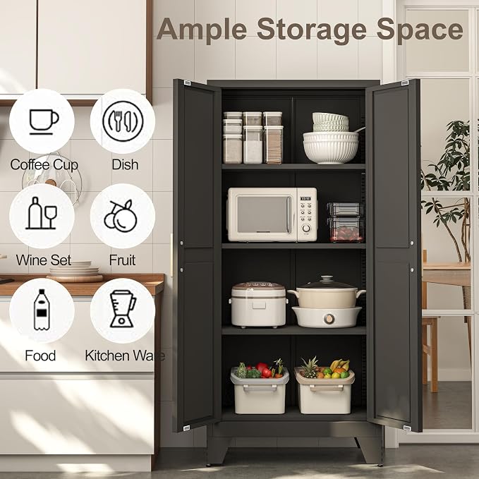 61H Metal Storage Cabinet with 2 Doors and Adjustable Shelves, Farmhouse - Image 4