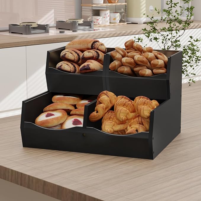 3 Set Bamboo Pantry Organizers and Storage, Open Front Vegetable Fruit - Image 3