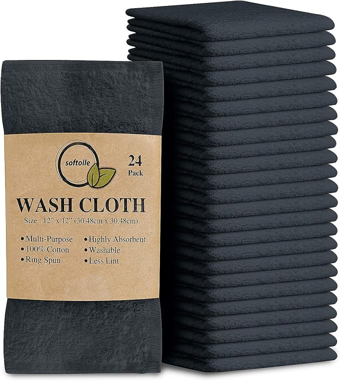 Softolle 100% Cotton Washcloths 24 Pack Soft, Highly Absorbent Washcloth by Softolle