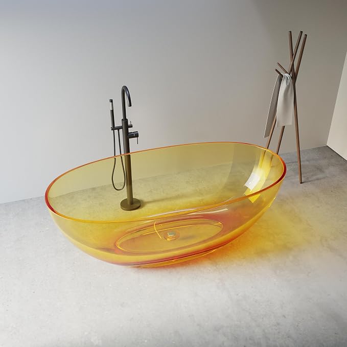 Solid Surface Freestanding Bathtub 61", Modern Oval Shape Soaking Tub, Stone - Image 2