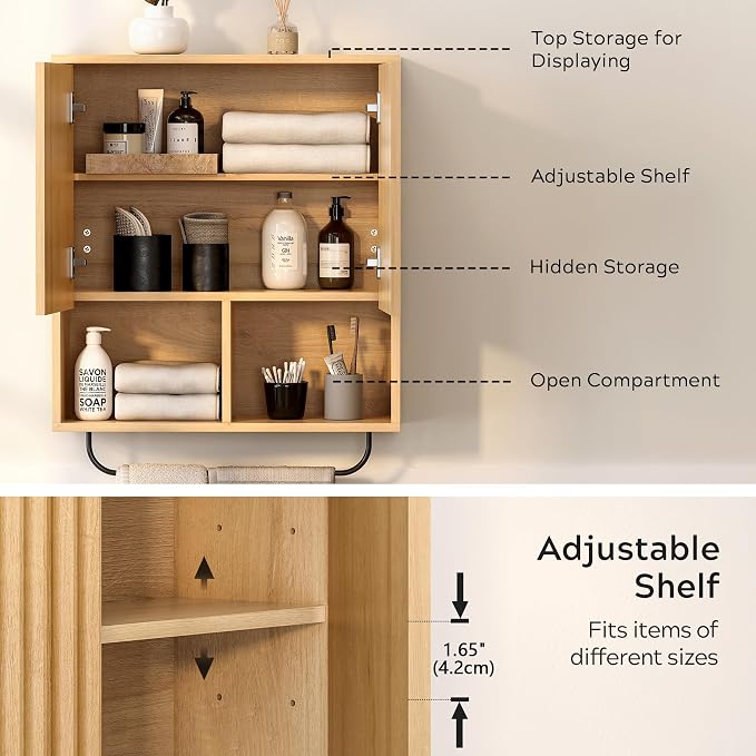 Fluted Wall Cabinet Set of 2, Wooden Bathroom Medicine Cabinet Storage - Image 5