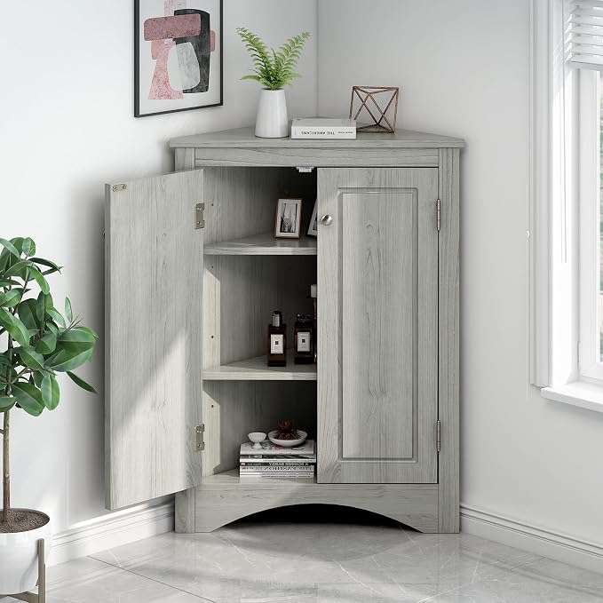 Corner Storage Cabinet with Adjustable Shelves, Triangle Bathroom & Kitchen - Image 4