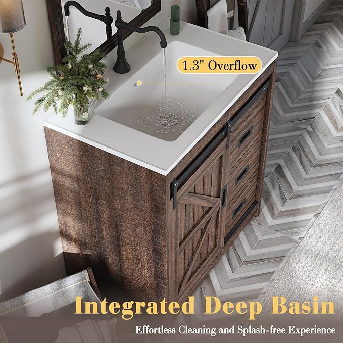 31" Farmhouse Sliding Barn Door Bathroom Vanity - Image 6