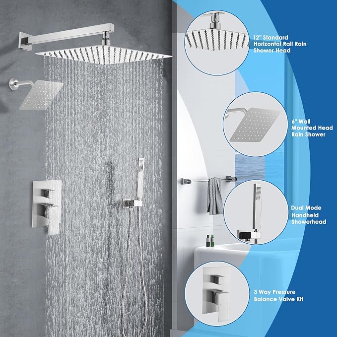 12" Shower Faucet Set Rain Shower System - Image 3