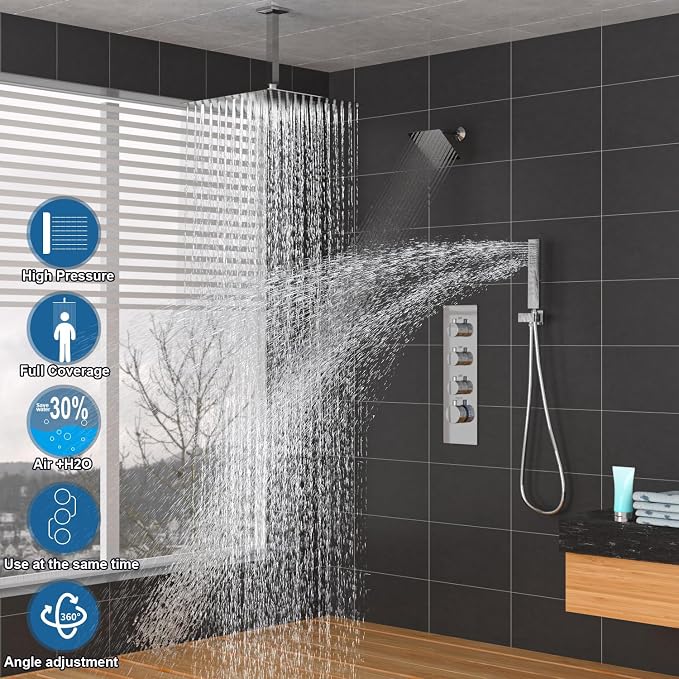 Enga Thermostatic Dual Shower Head System, Can All Run Together & Volume - Image 2